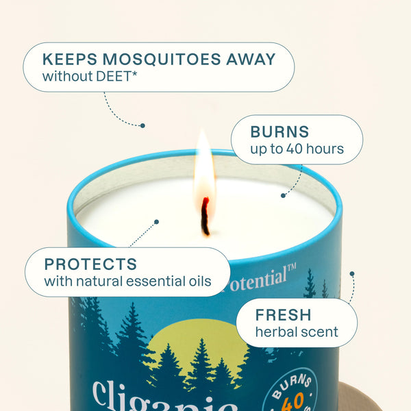 Keeps mosquitoes away, burns up to 40 hours
