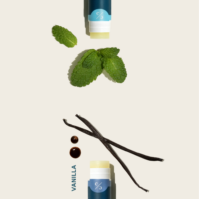 Mint & Vanilla pieces with lip balms