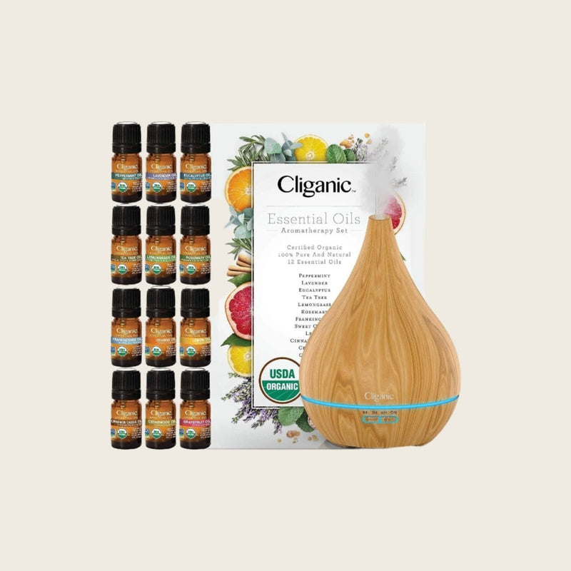 Bundle & Save! Top 12 Essential Oils Set with Diffuser - Cliganic Essential Oil Sets