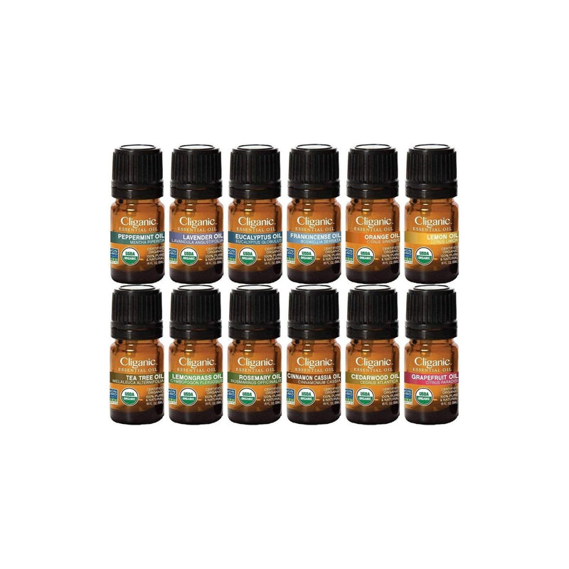 Bundle & Save! Top 12 Essential Oils Set with Diffuser - Cliganic Essential Oil Sets