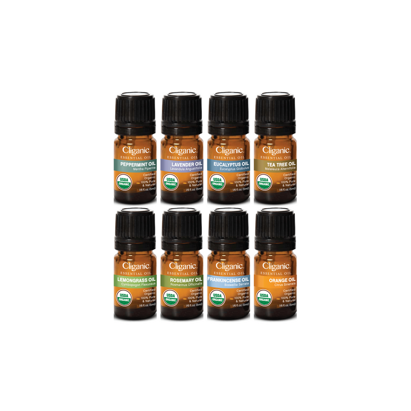 Cliganic Organic Aromatherapy Set (Top 8 Essential Oils) 5ml