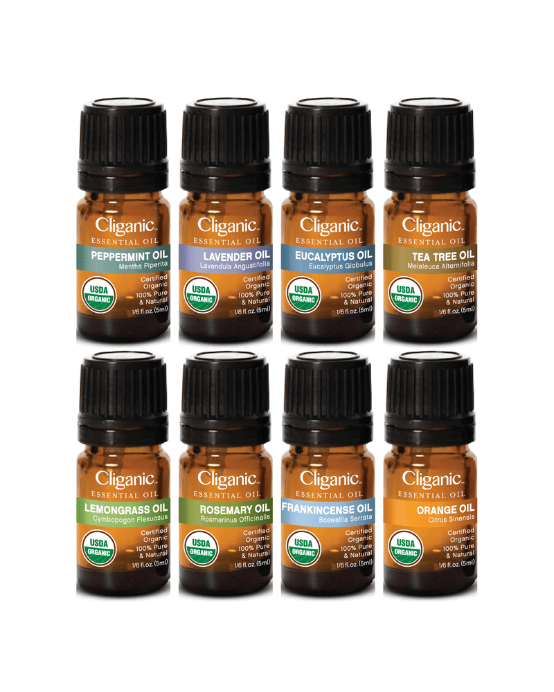 Cliganic Organic Essential Oils Set (Top 5 x 15ml) - 100% Pure Natural -  Aromatherapy, Candle Making - Peppermint, Lavender, Eucalyptus, Lemongrass  