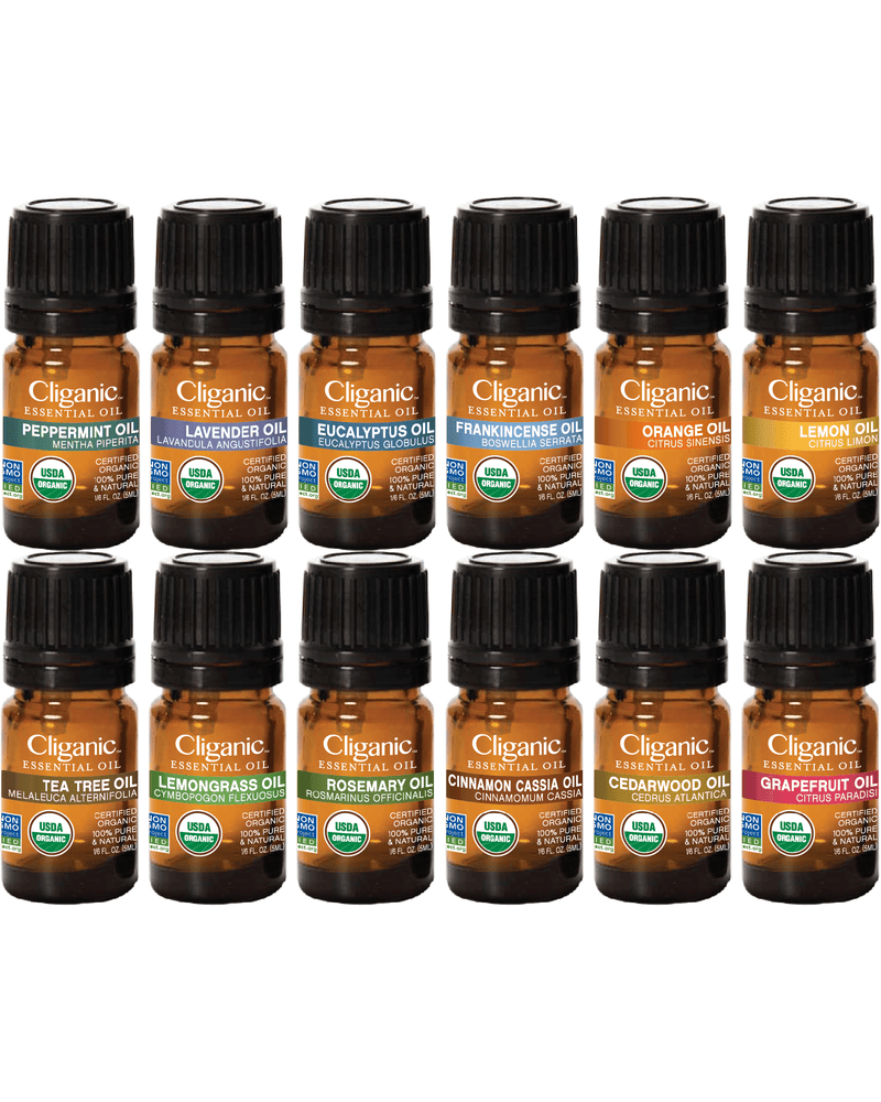 Organic Aromatherapy Set (Top 4 Essential Oils), 5ml Cliganic