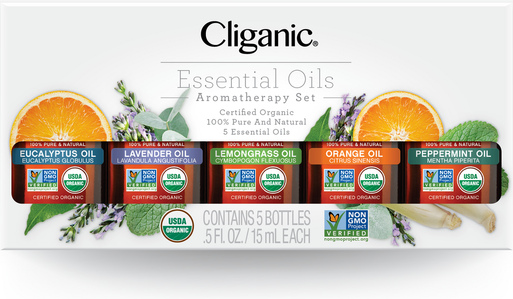 Organic Aromatherapy Set (Top 4 Essential Oils), 5ml Cliganic